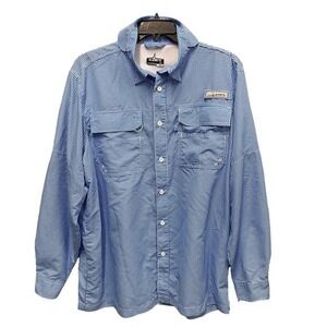 Habit Fishing Shirt Blue Gingham Nautical Costal UV Protection Angler Mens Large